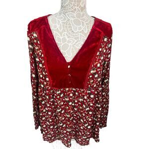 Suzanne Betro Red Floral NWT Top With Crochet Detail-Womens XL-Coquette